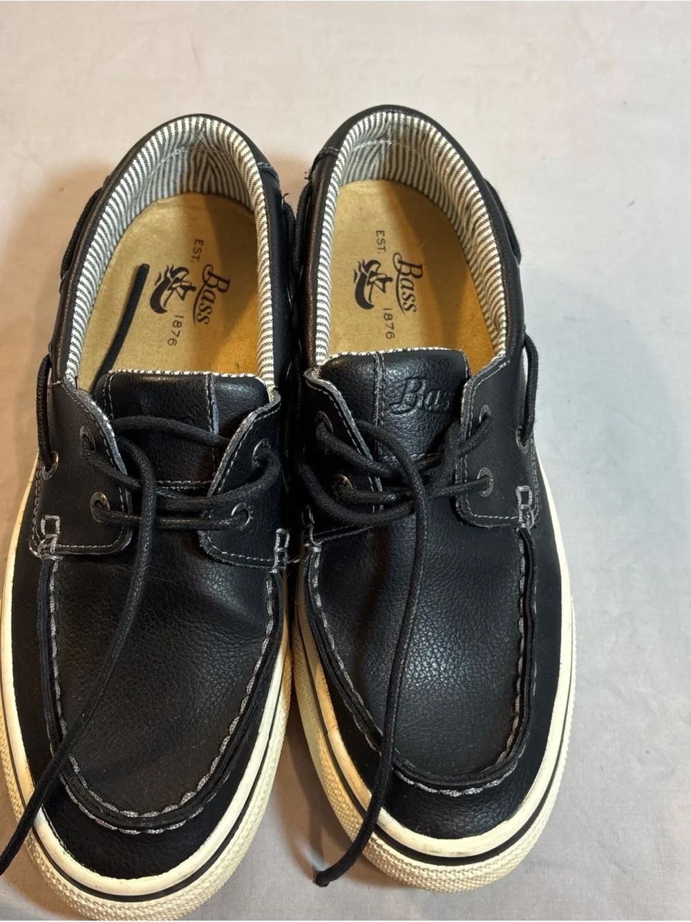 Bass Black and White Leather Boat Shoes